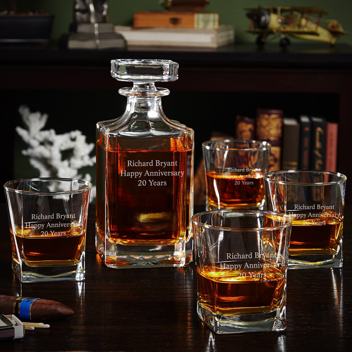 Carson Decanter Set with Square Whiskey Glasses