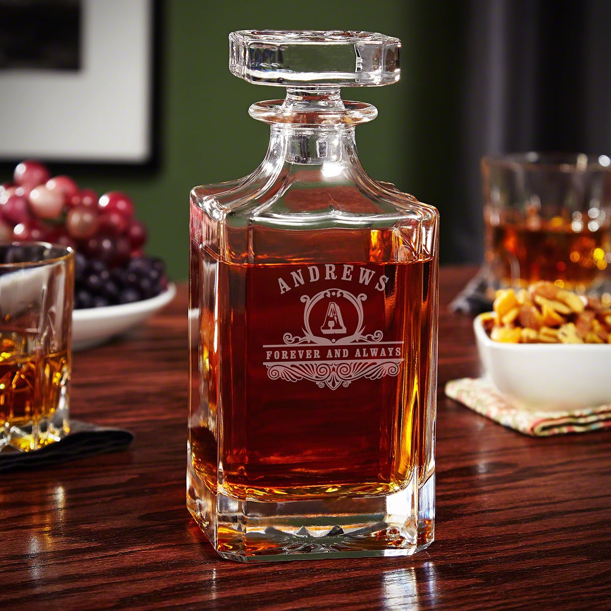 Boxed Decanter Set with Personalized Whiskey Glasses