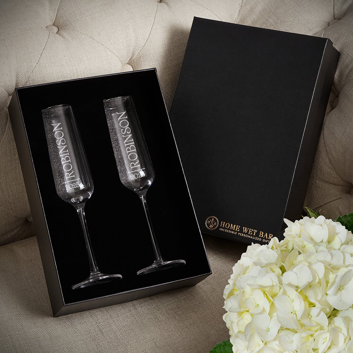 Asti Engraved Champagne Flutes Gift Box Set
