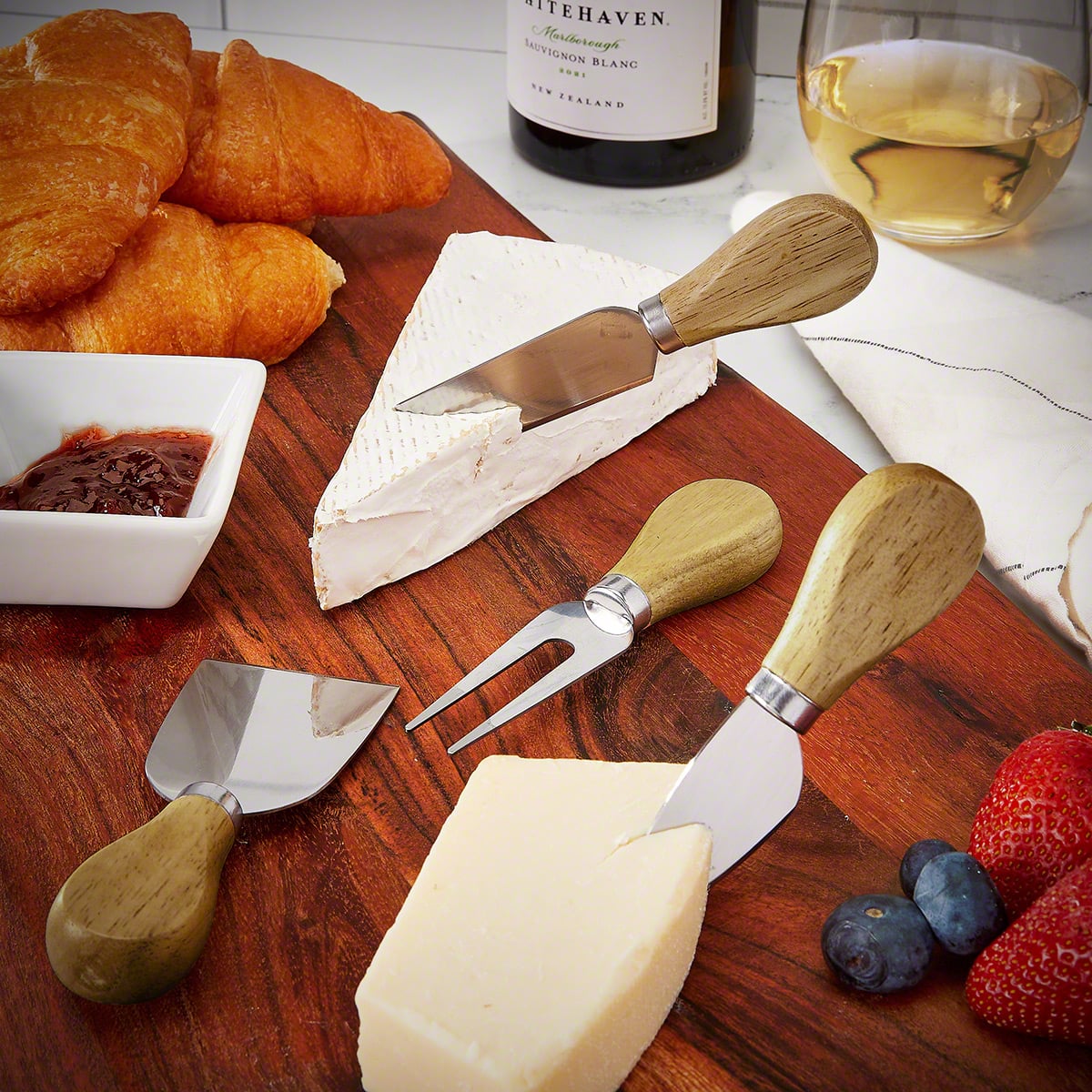 Trieste Large Personalized Cheese Board Set with Cheese Knives - Marble and Wood