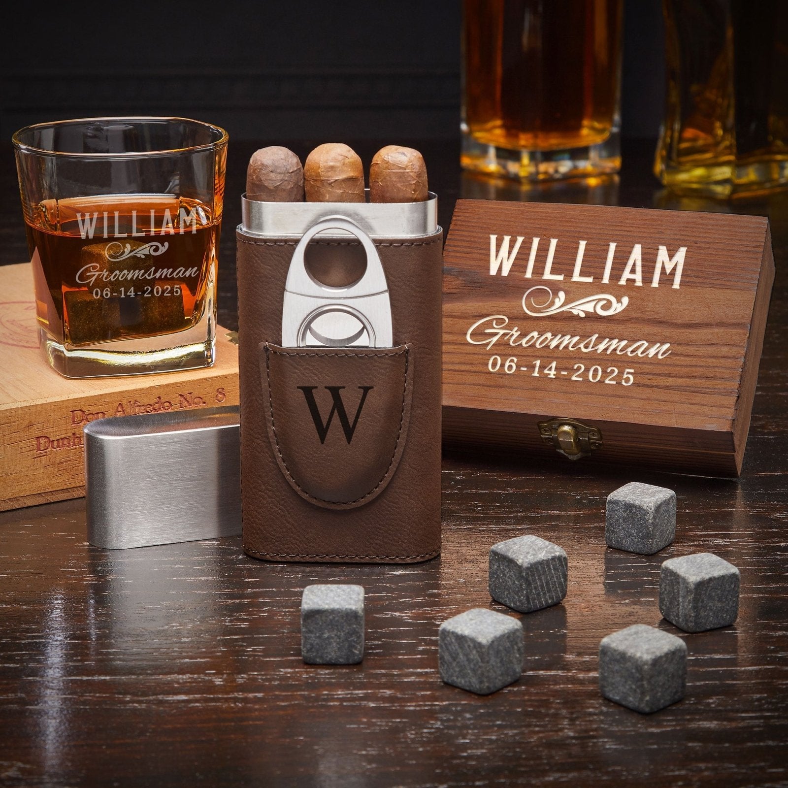 Classic Groomsman Custom Whiskey & Cigar Set Groomsmen Gift Set