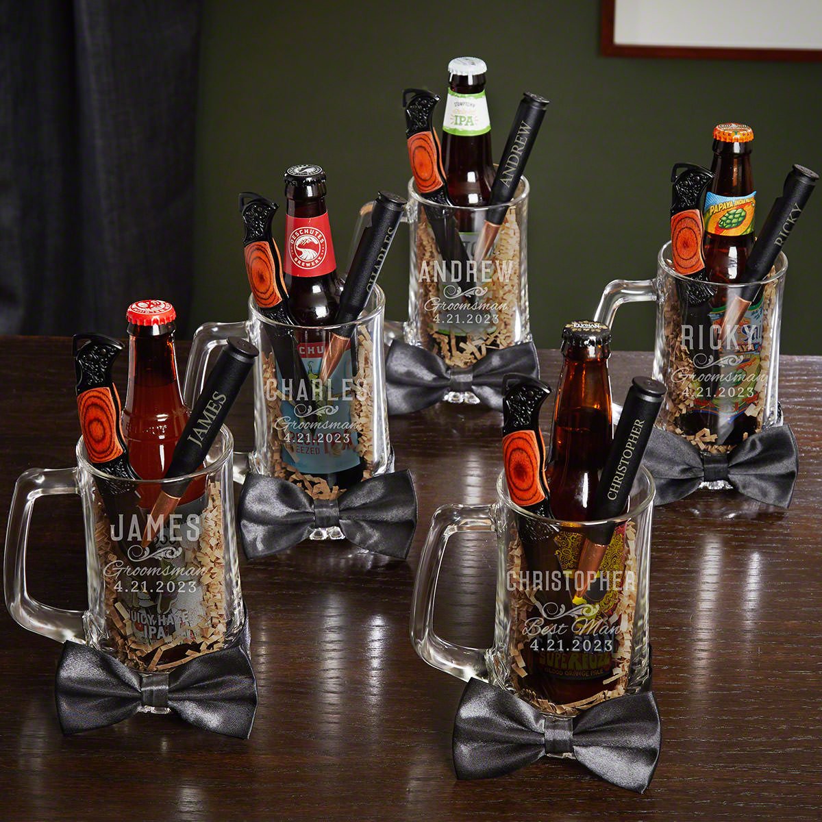 Classic Groomsman Personalized Beer Mugs & Bottle Openers 5 Groomsmen Gift Sets