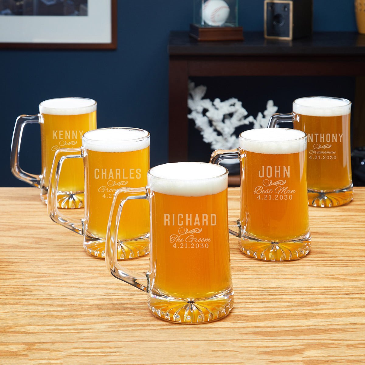 Classic Groomsman Personalized Beer Mugs & Bottle Openers 5 Groomsmen Gift Sets