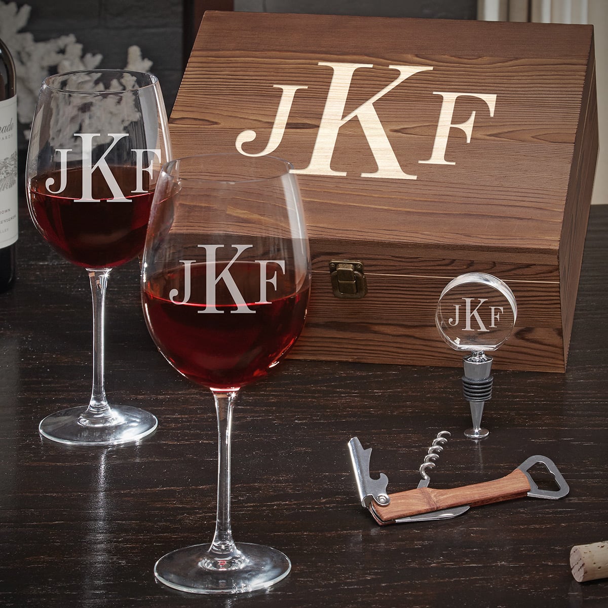 Classic Monogram Engraved Wine Gift Set