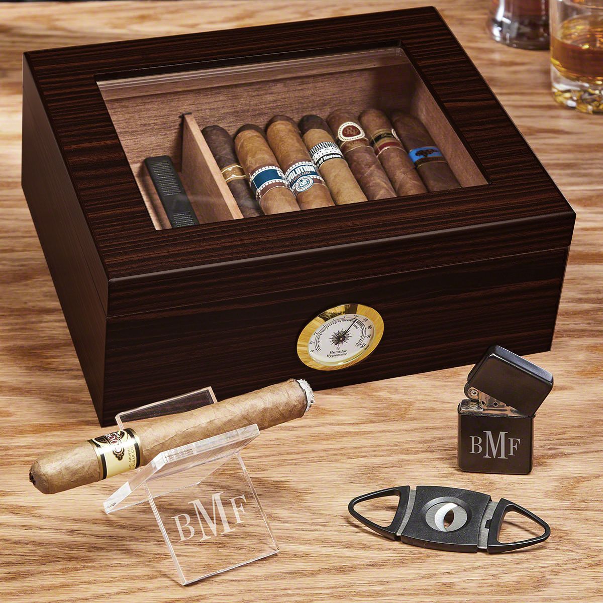 Dante Spanish Cedar Cigar Humidor Personalized Cigar Lover Gift Set