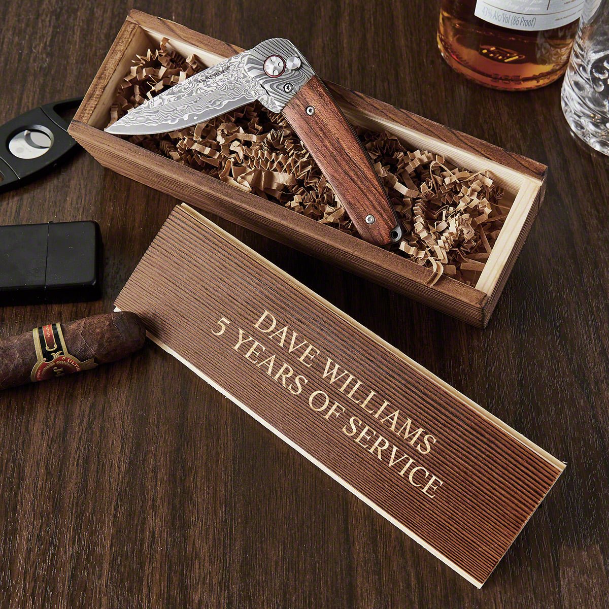 Crafted Custom Damascus Steel Pocket Knife Gift Set with Gift Box