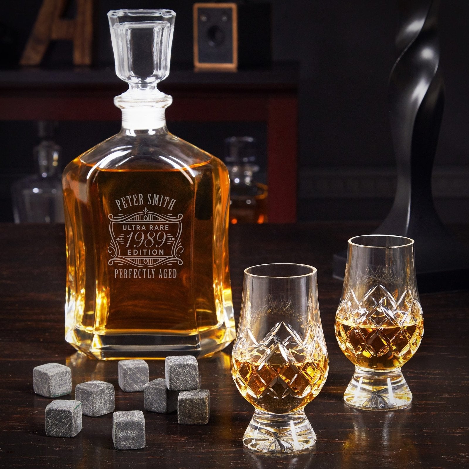 Custom Argos Whiskey Decanter Set with Crystal Glencairn Glasses