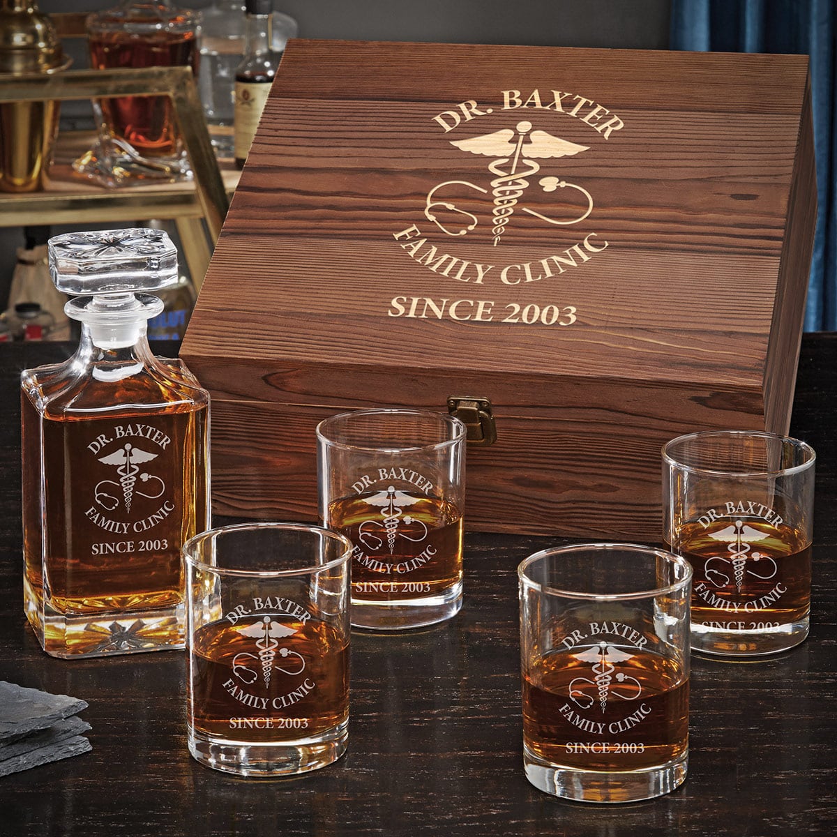 Custom Carson Decanter Box Set Gifts for Doctors