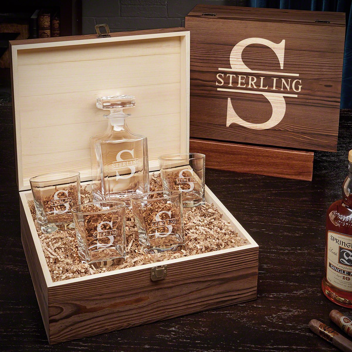 Custom Carson Decanter Set with Square Rocks Glasses