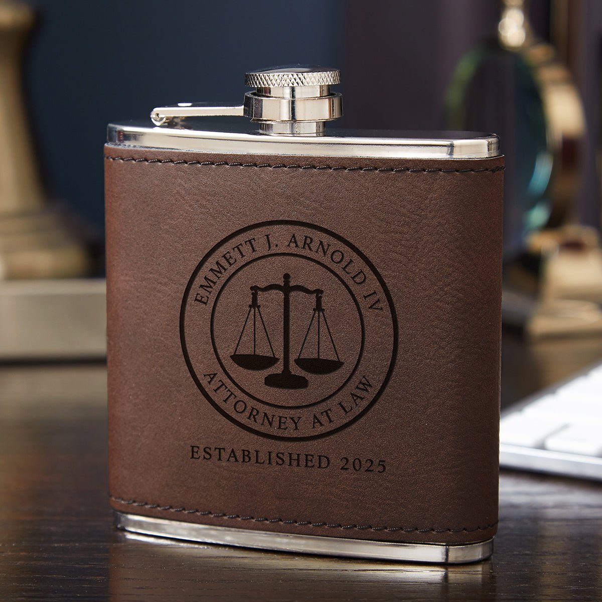 Custom Fitzgerald Faux Leather Flask, 6 oz