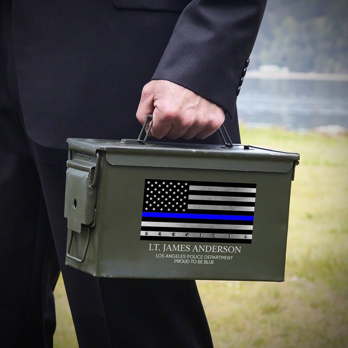 Custom Gift For Police Officer 30 Caliber Ammo Box - Thin Blue Line