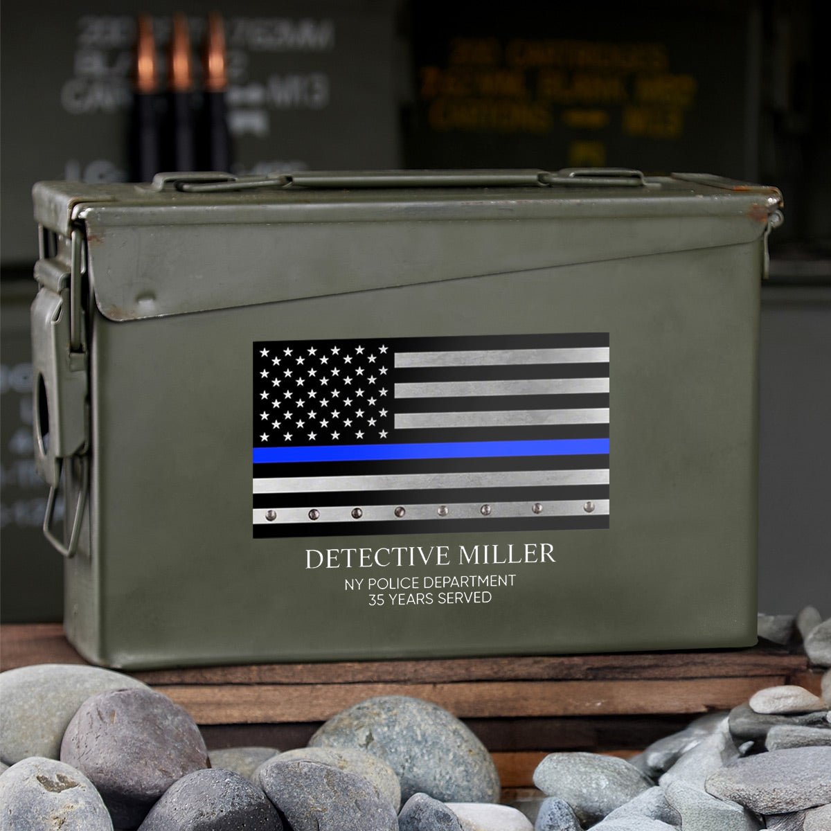 Custom Gift For Police Officer 30 Caliber Ammo Box - Thin Blue Line