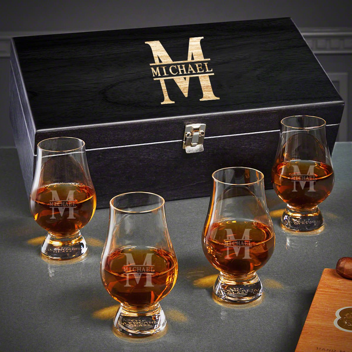 Custom Glencairn Glasses - Gift Set in Ebony Box