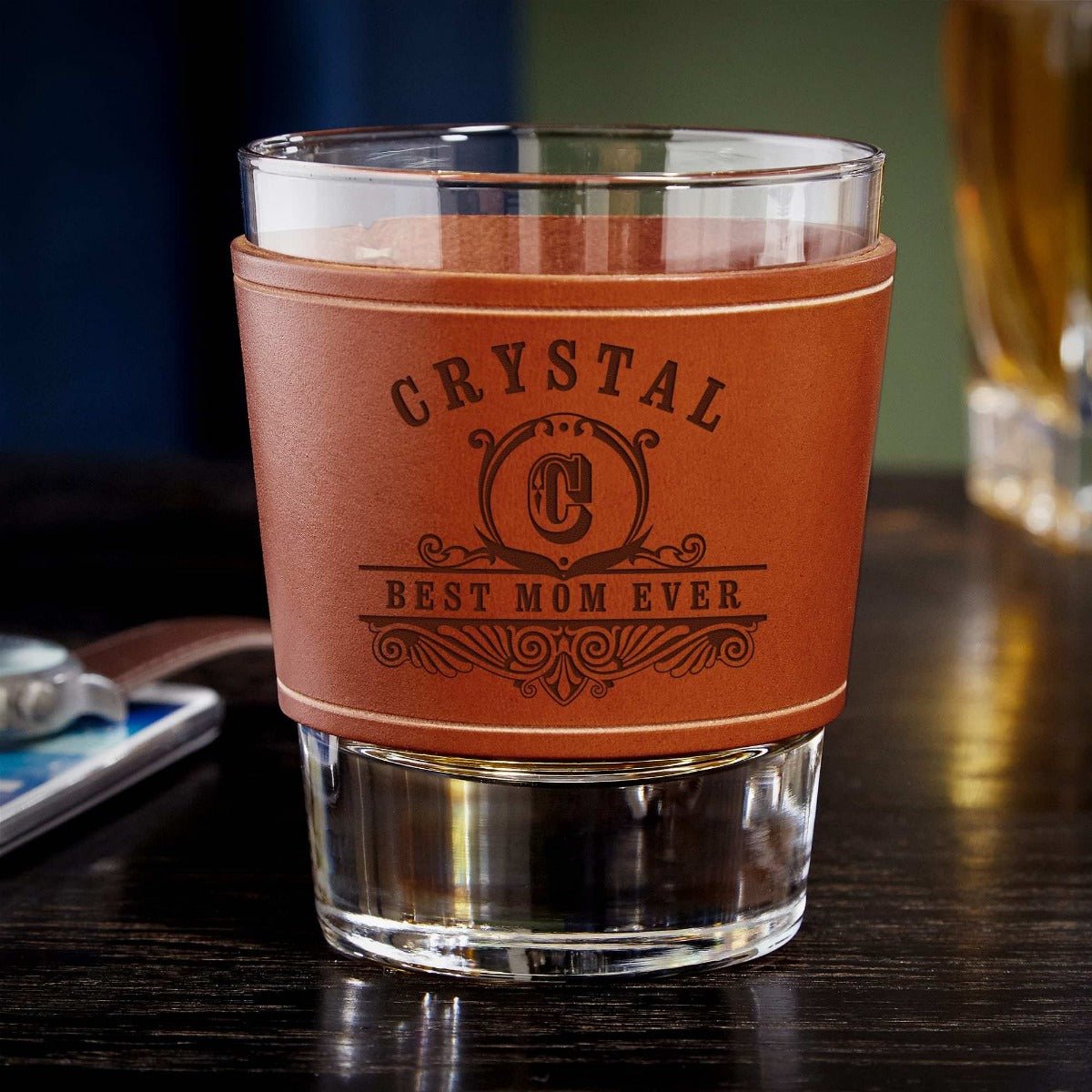 Custom Leather Wrap Whiskey Glass - Gift for Groomsmen