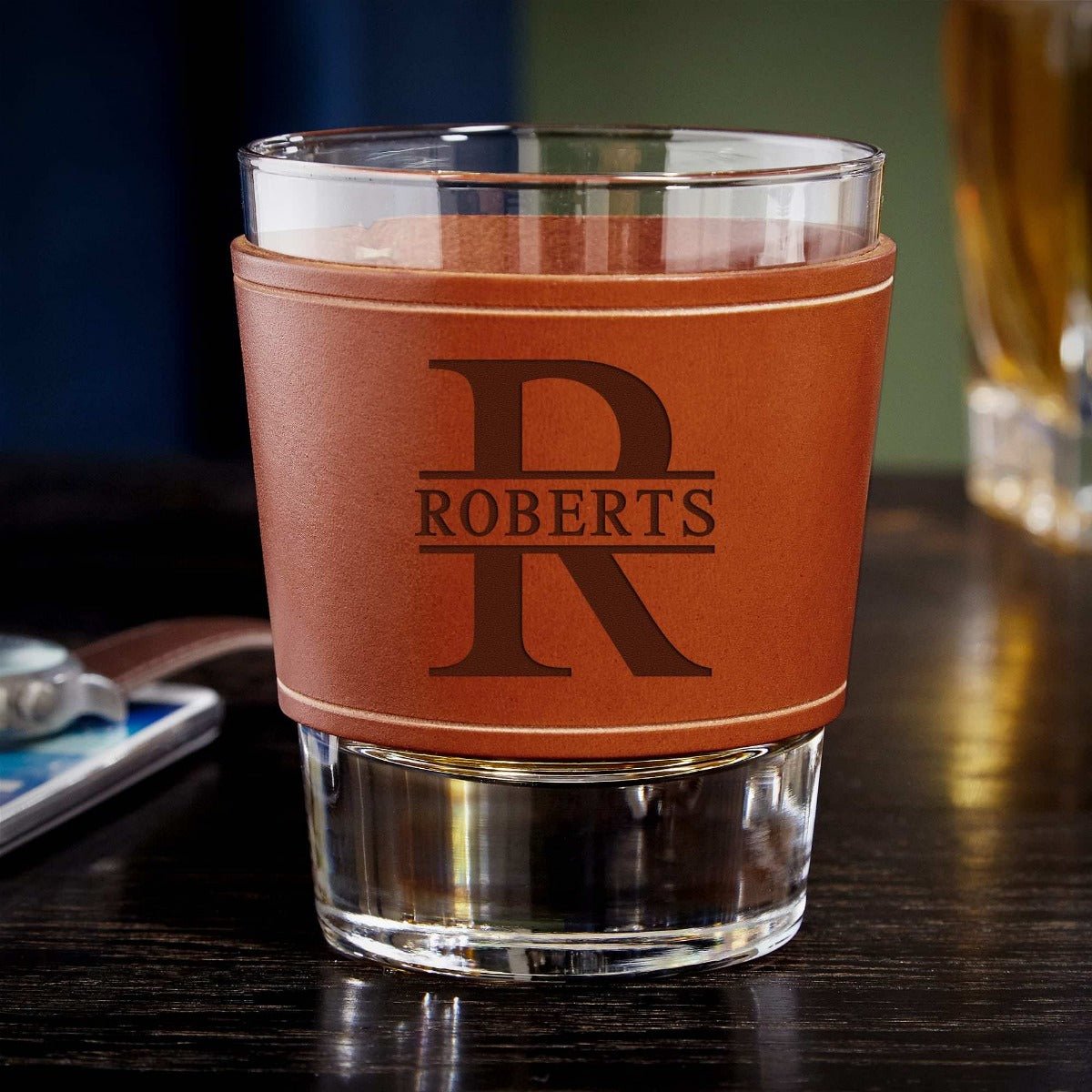 Custom Leather Wrap Whiskey Glass - Gift for Groomsmen