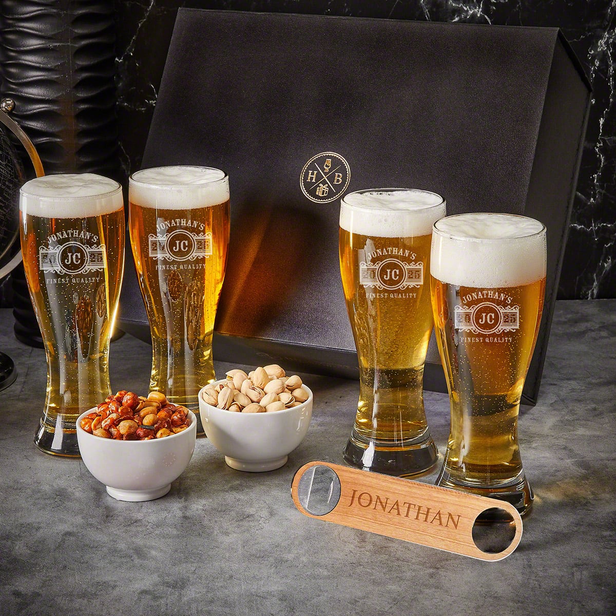Custom Pilsner Glass Luxury Boxed Set with Snacks & Treats - 10pc Marquee
