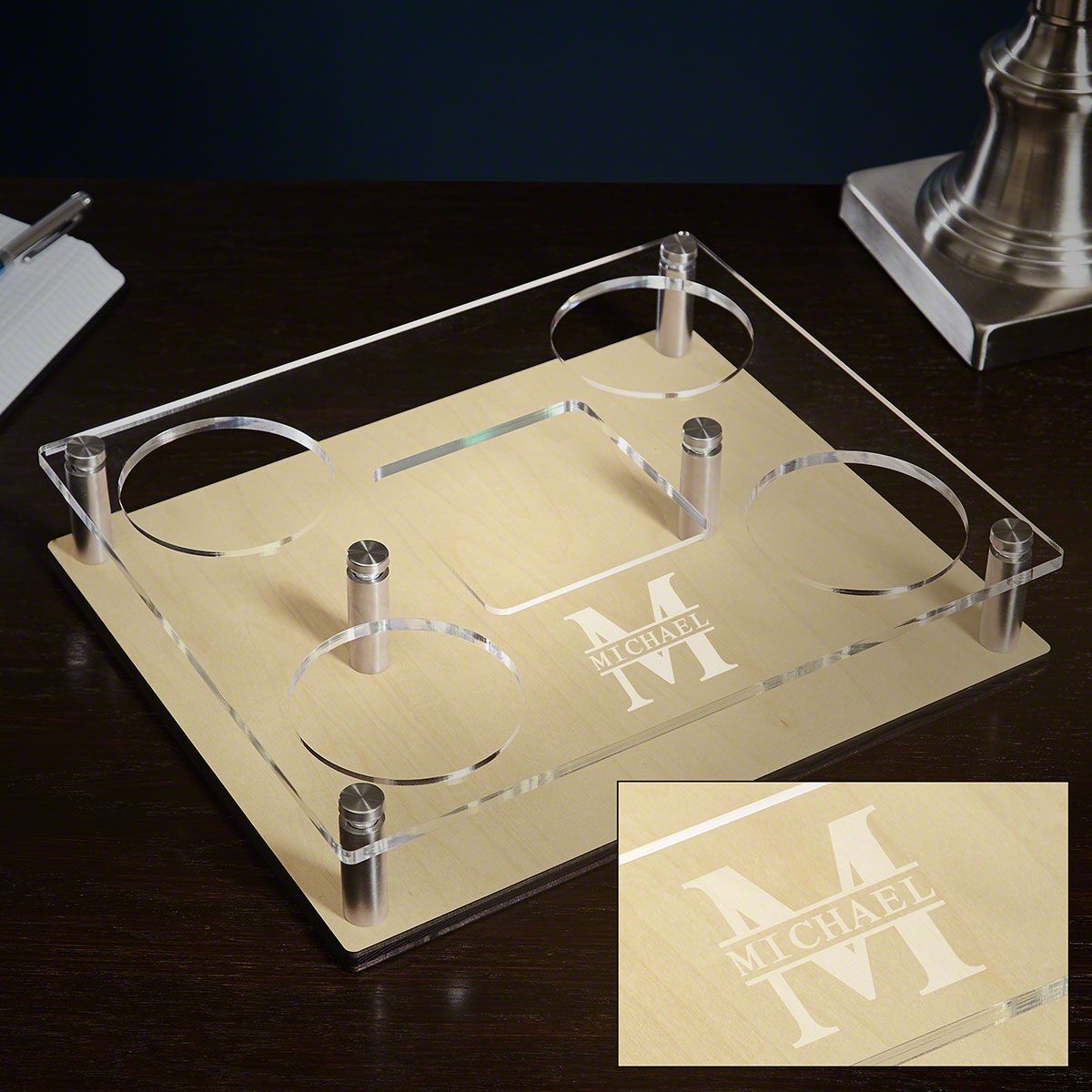 Custom Presentation Set with Carson Whiskey Decanter & Glasses - Bar Serving Tray & Display Set