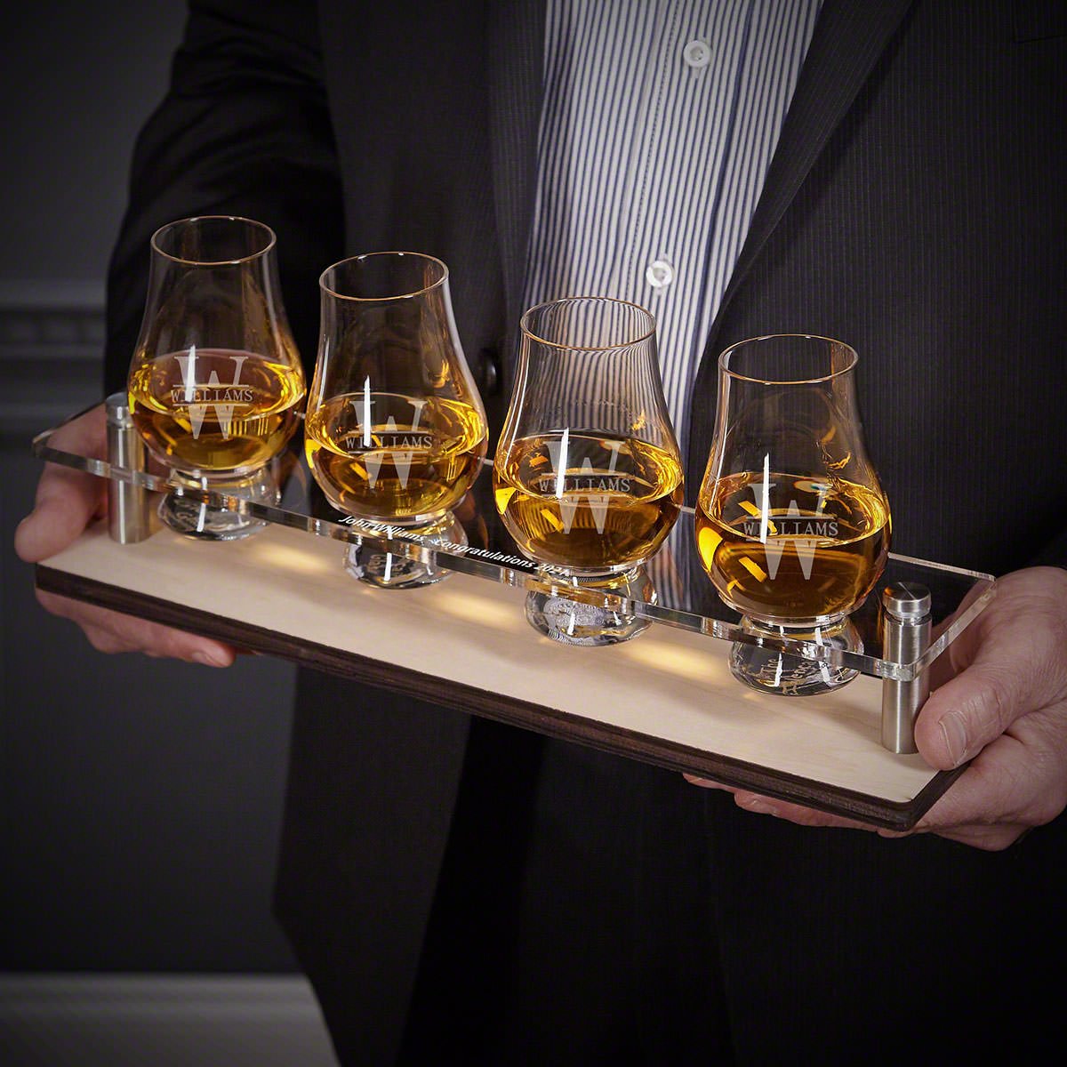 Custom Serving Tray with Glencairn Glasses