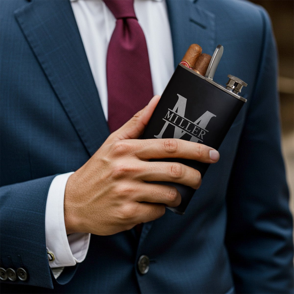 Custom Stainless Steel Black Cigar Flask for Men