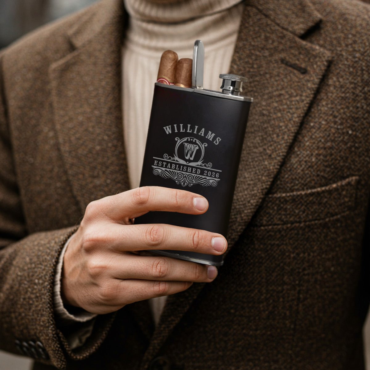 Custom Stainless Steel Black Cigar Flask for Men