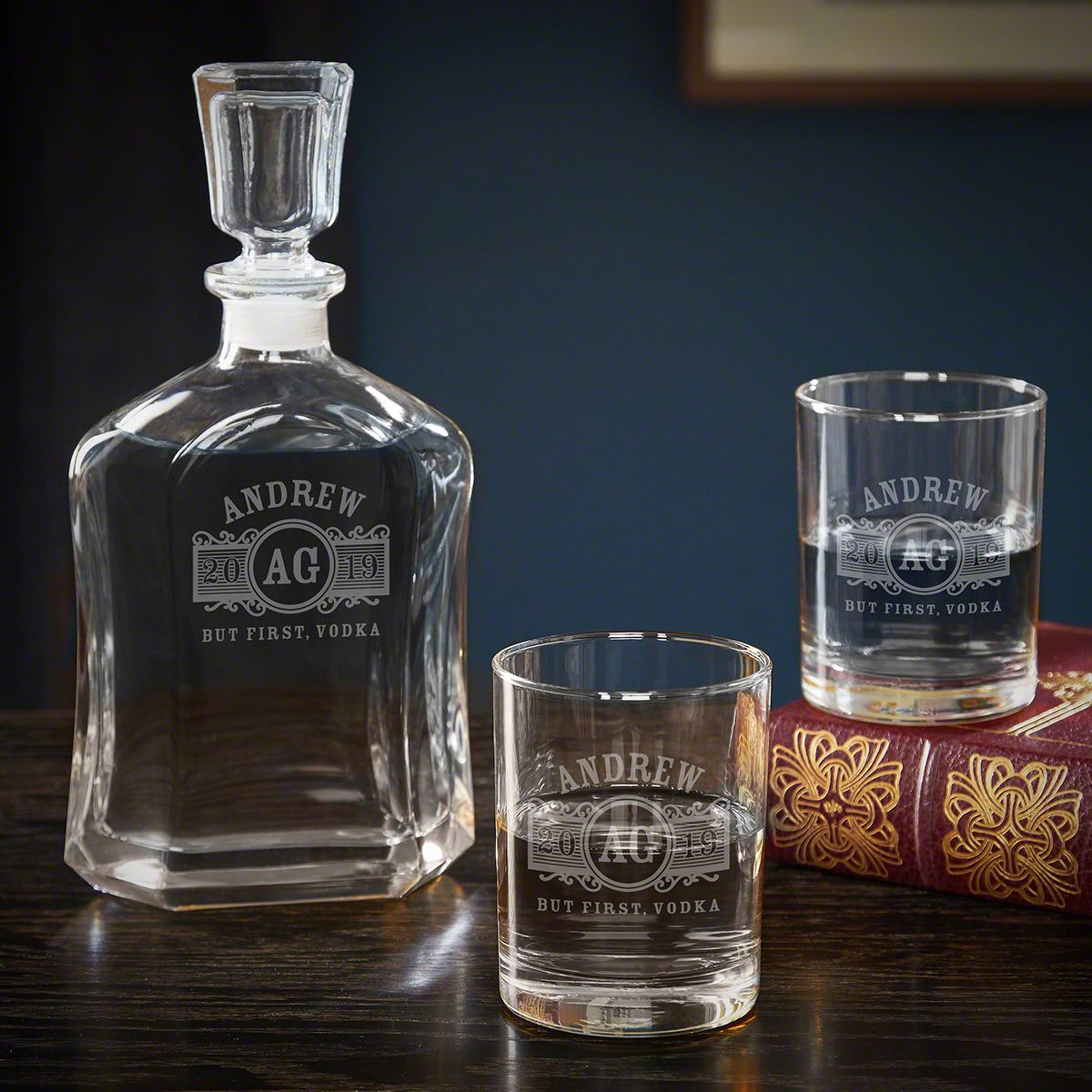 Custom Vodka Decanter Set with Rocks Glasses