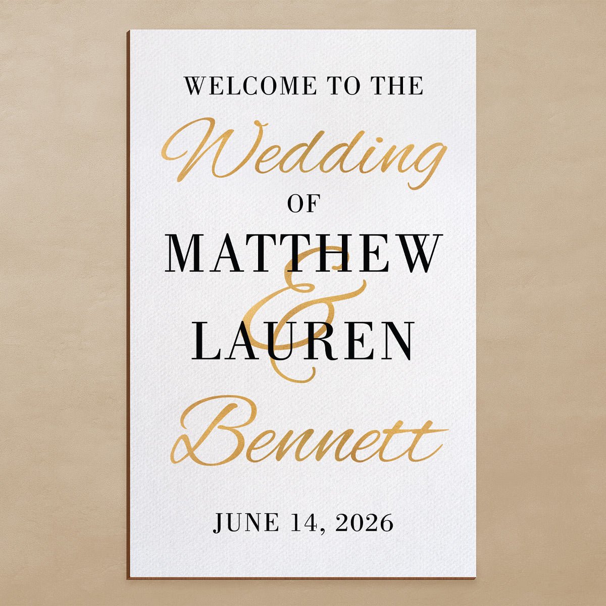 Custom Welcome to Our Wedding Sign, Black & Gold