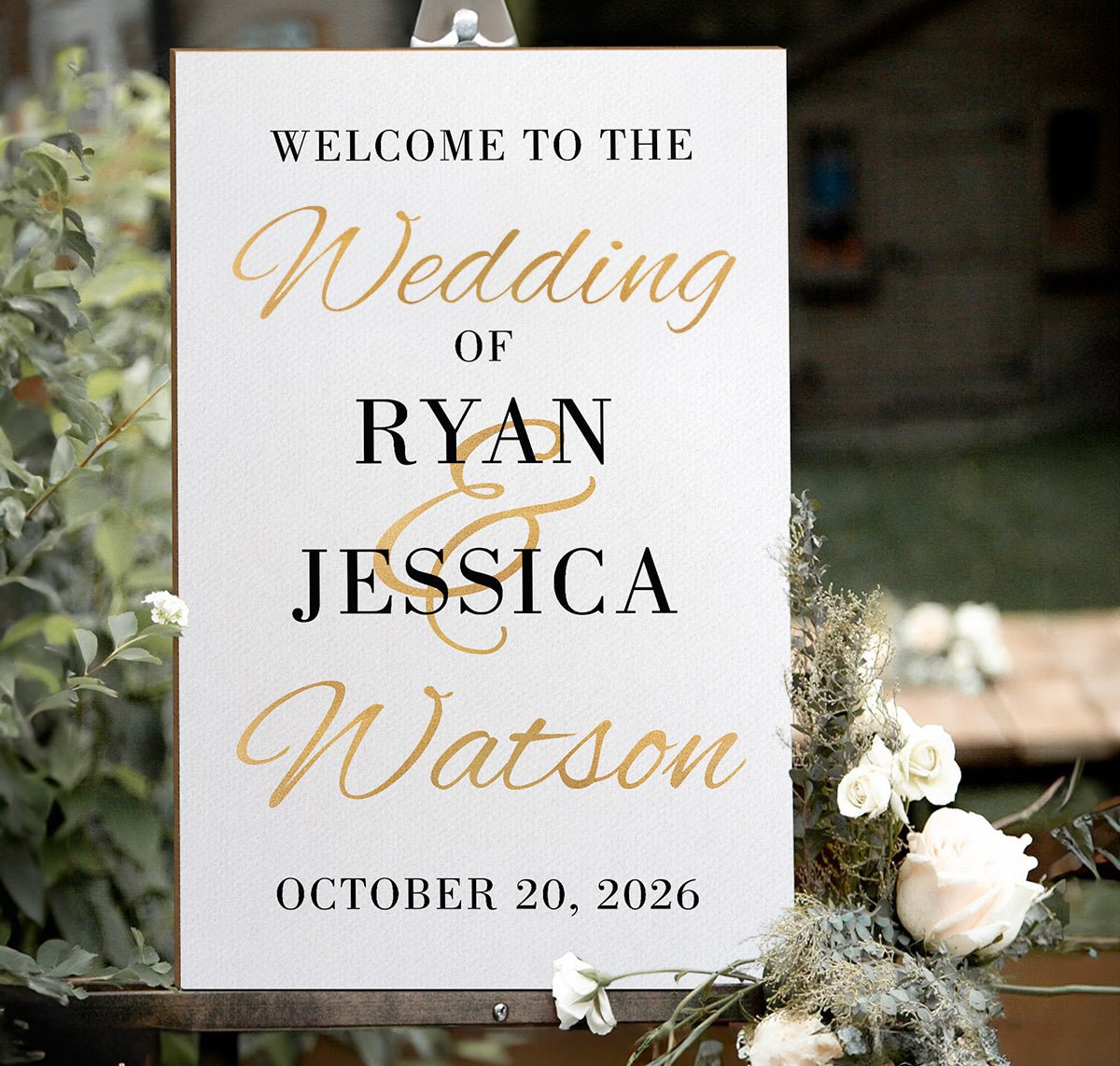 Custom Welcome to Our Wedding Sign, Black & Gold