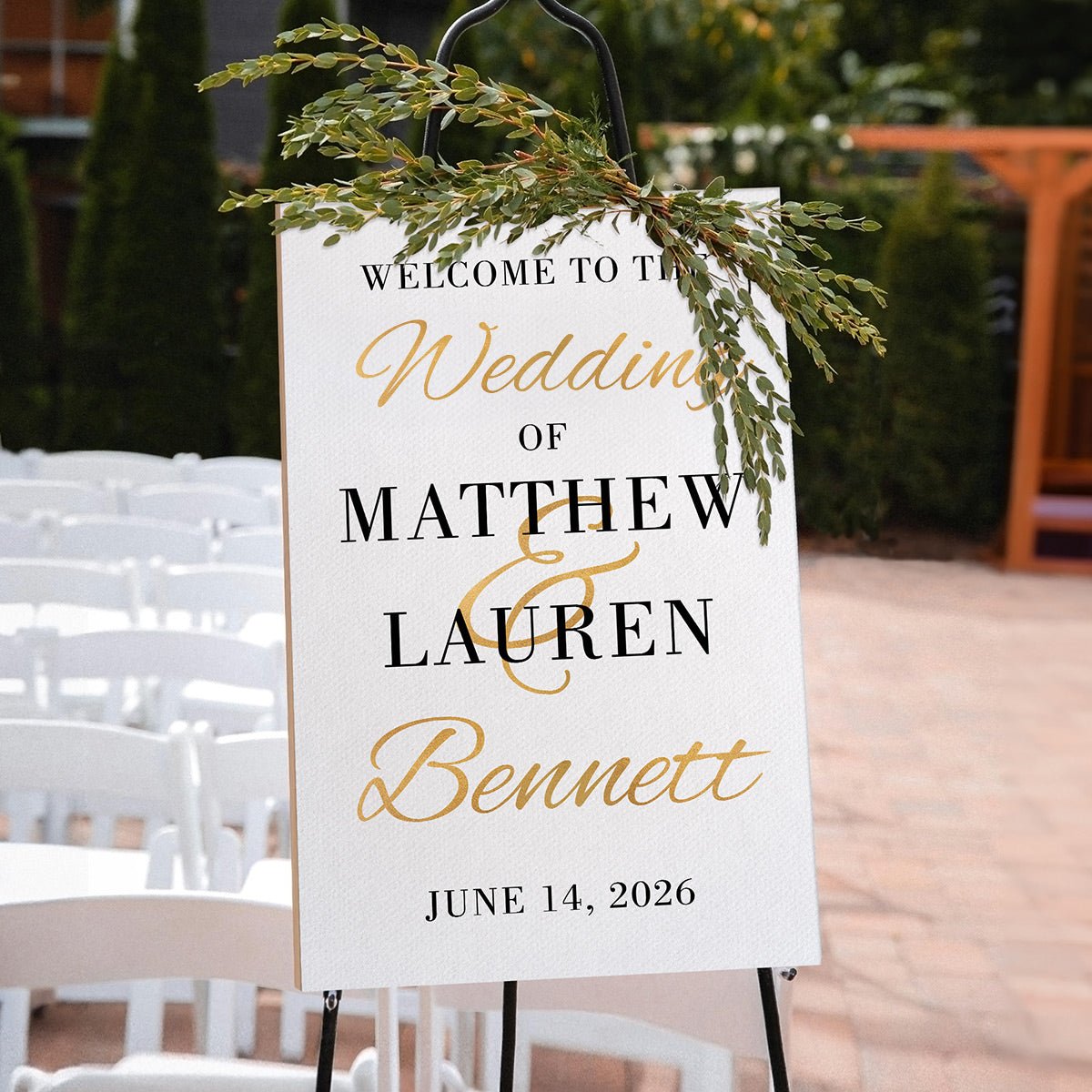 Custom Welcome to Our Wedding Sign, Black & Gold