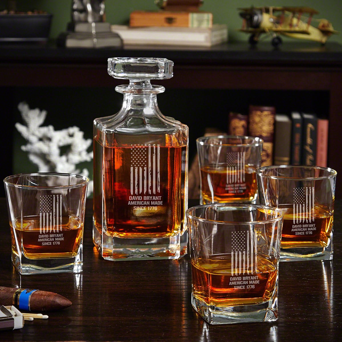 Custom Whiskey Decanter Set with Rocks Glasses