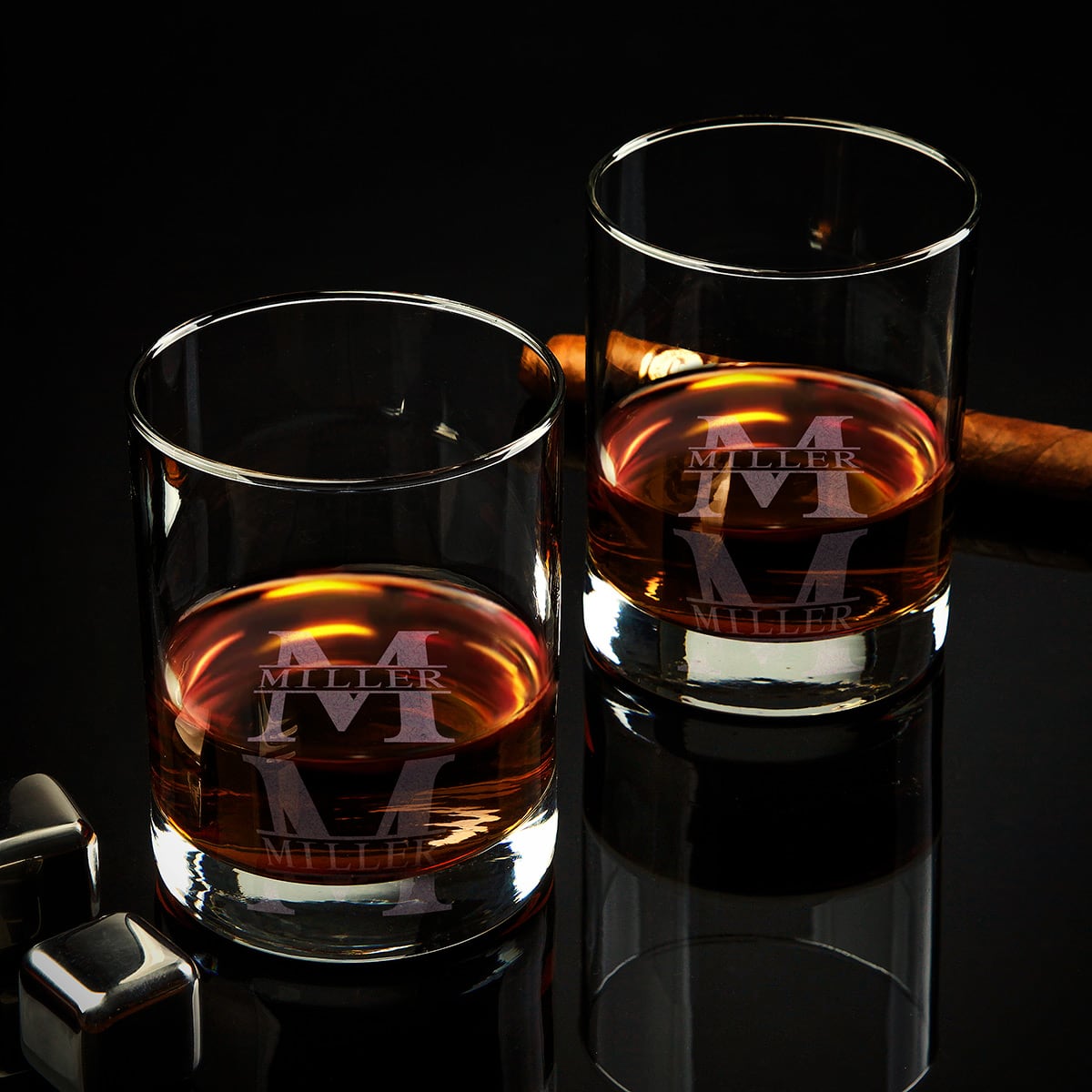 Custom Whiskey Glasses, Set of 2, with Bottom Engraving