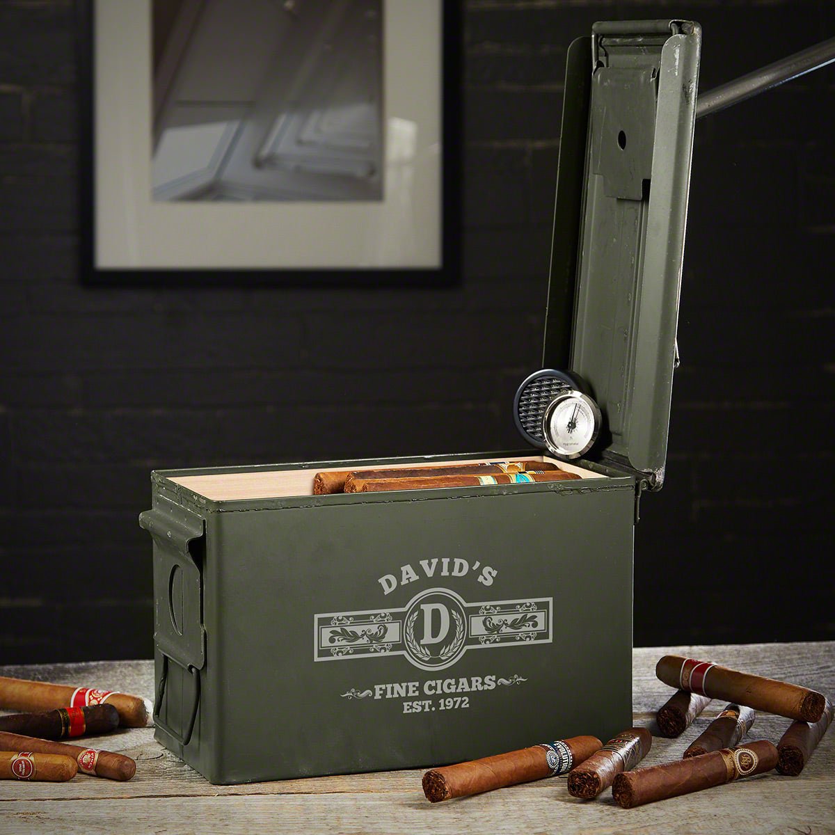 Customized 50 Cal Ammo Can Humidor - Cigar Aficionado Design