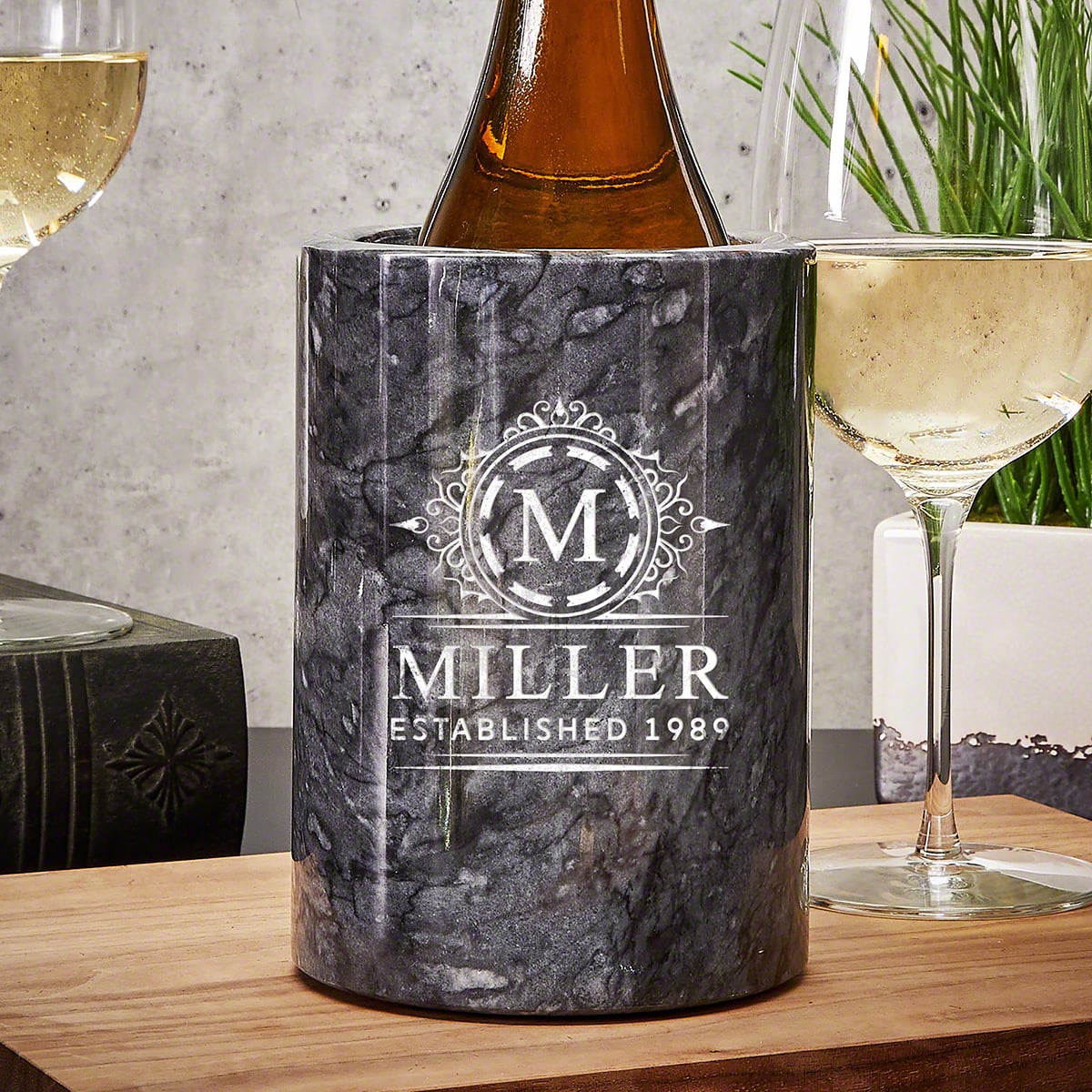 Customized Black Marble Wine Chiller