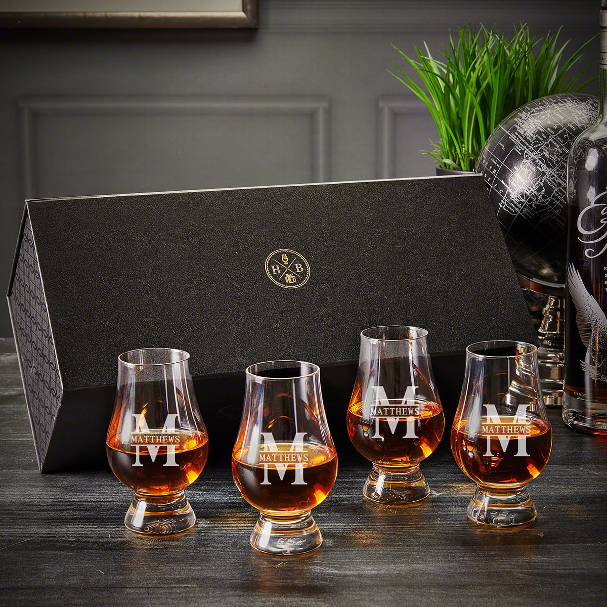 Customized Glencairn Whiskey Glasses and Luxury Box Set - 5pc