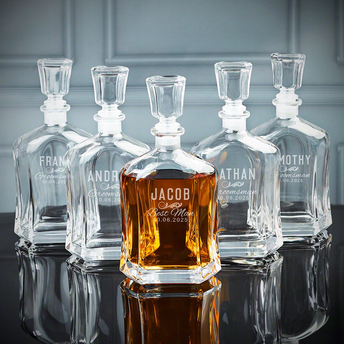 Customized Groomsmen Gifts Set of 5 Argos Decanters - Classic Groomsmen Design