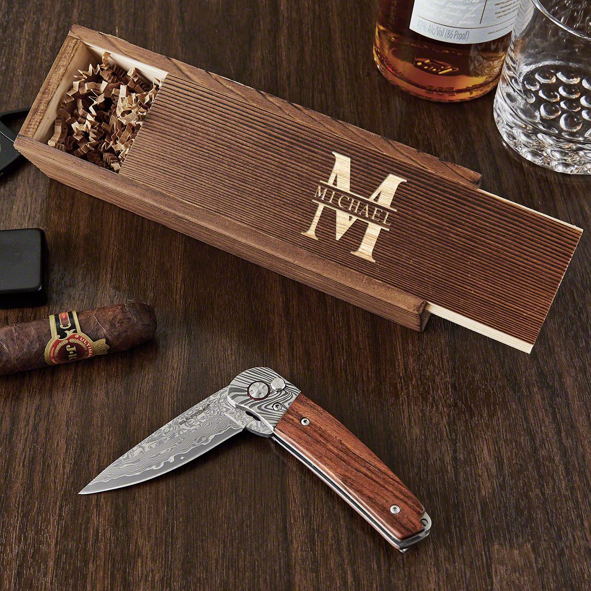 Crafted Damascus Pocket Knife with Custom Gift Box