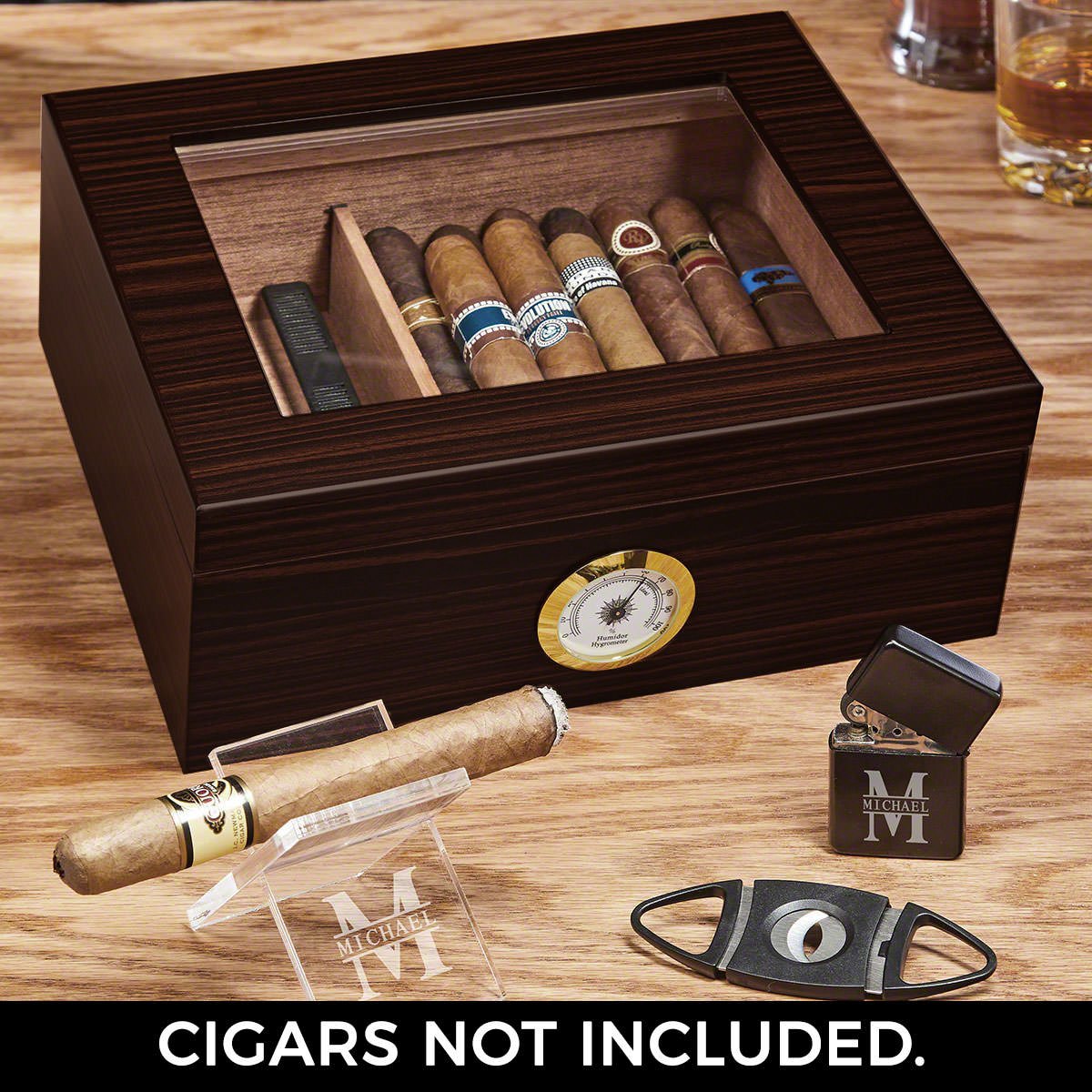 Dante Personalized Cigar Gift Set with Cedar Cigar Humidor and Hygrometer