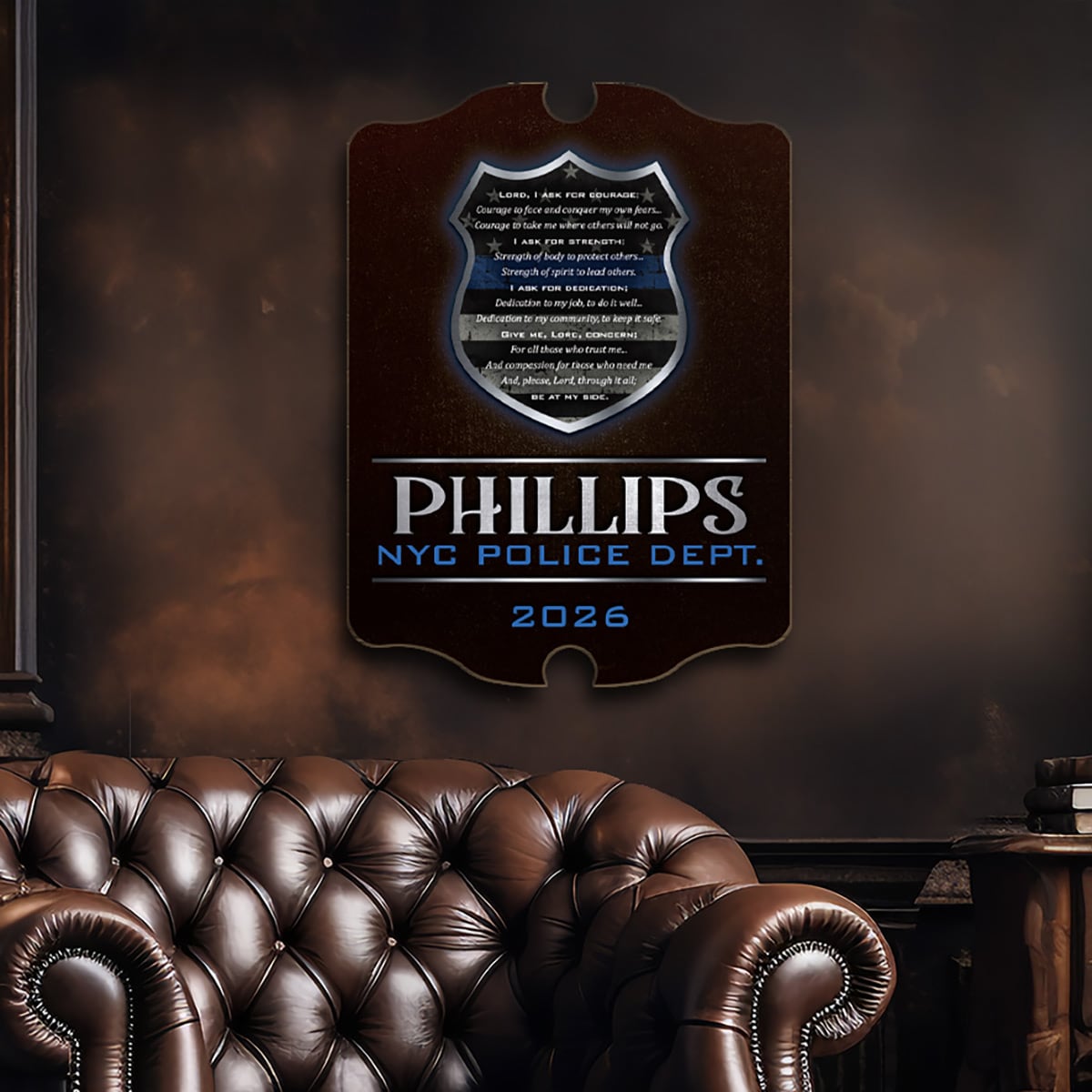 Dedication and Courage Personalized Wood Sign Police Gift