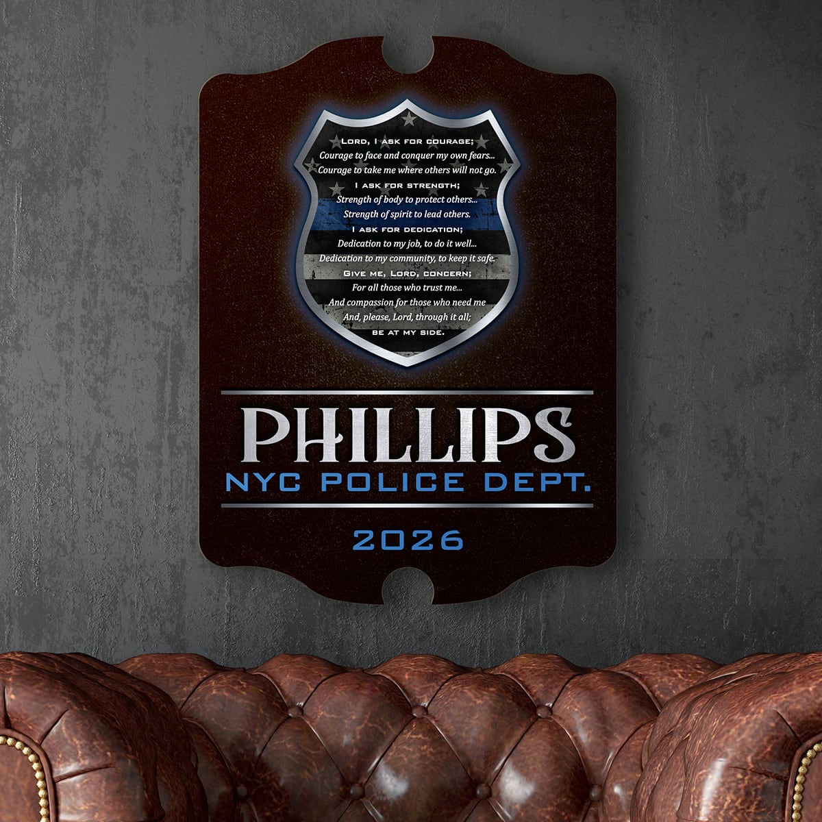 Dedication and Courage Personalized Wood Sign Police Gift