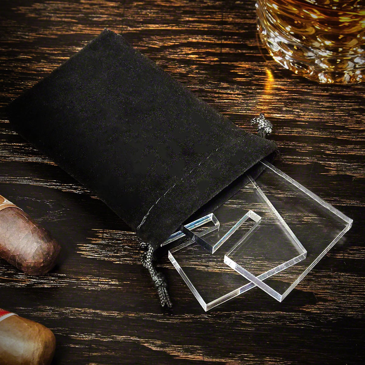 Ultra Rare Edition Custom Whiskey Glasses and Cigar Gift Set - 7pc Ebony Black Boxed