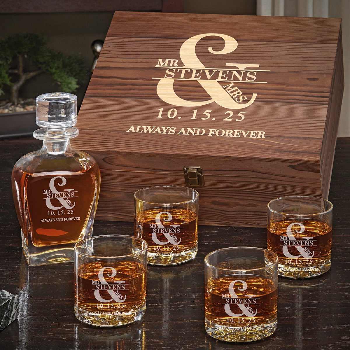 Draper Decanter Set with Buckman Glasses Personalized Gift for Couples