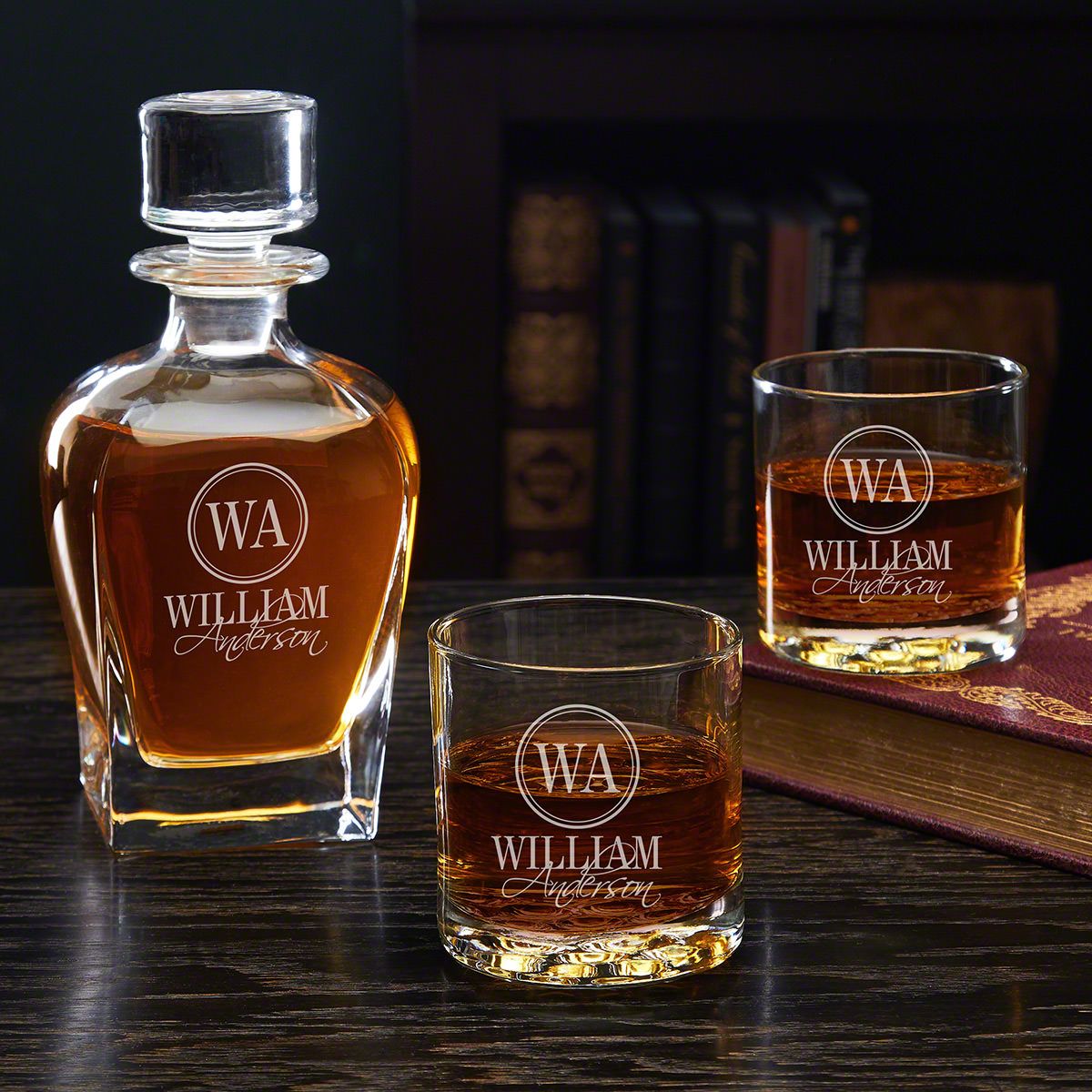 Whiskey Decanter Glassware Set with Handcrafted Heirloom Gift Box