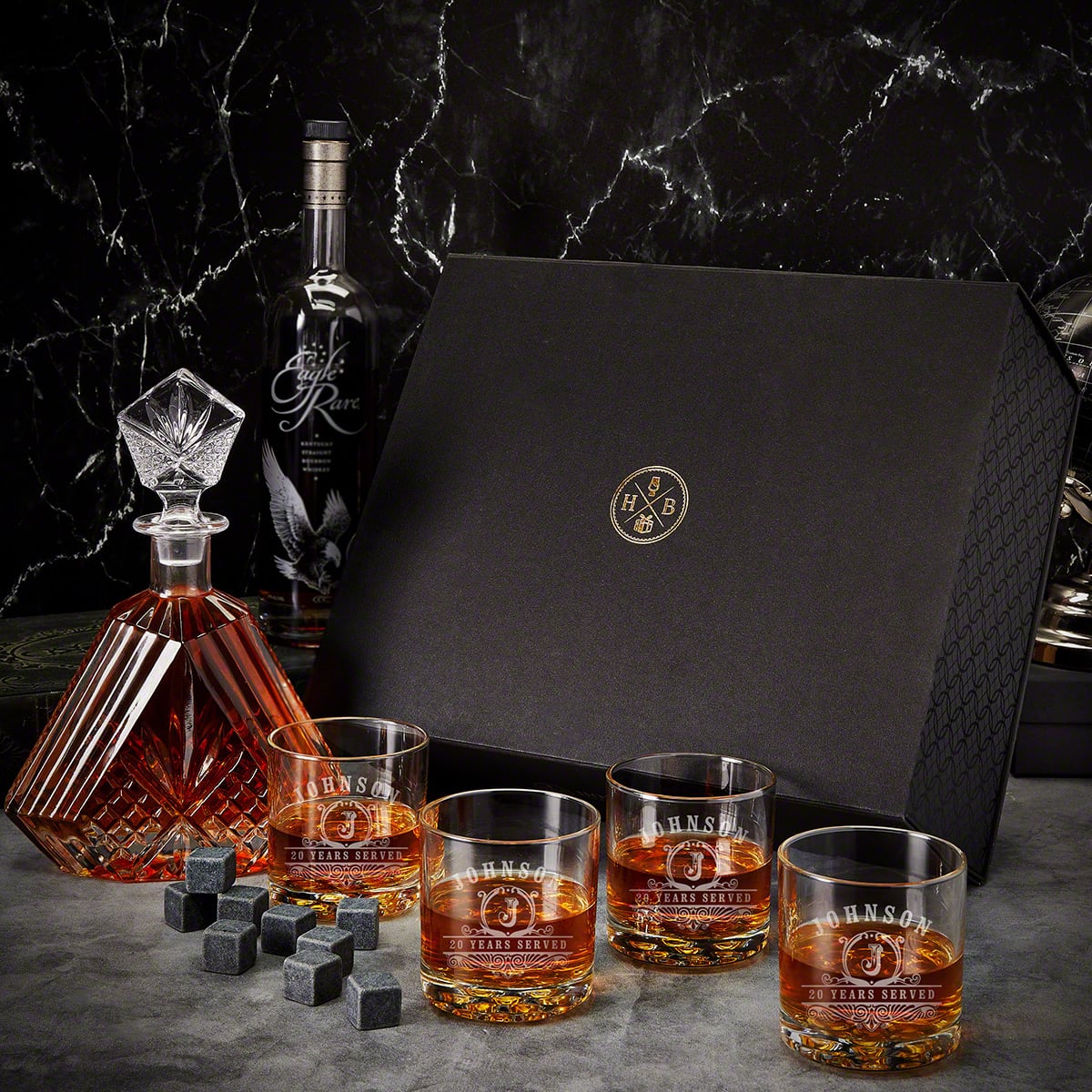 Dublin Triangle Crystal Whiskey Decanter with Custom Whiskey Glass Set