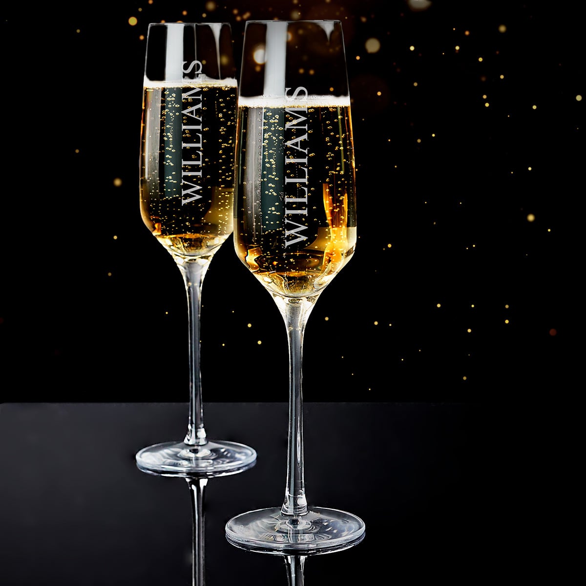 Stolzle Personalized Champagne Flutes with White Marble Champagne Bottle Chiller 