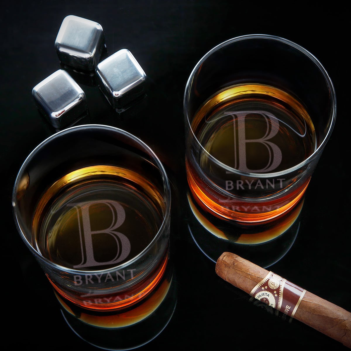 Custom Whiskey Glasses, Set of 2, with Bottom Engraving