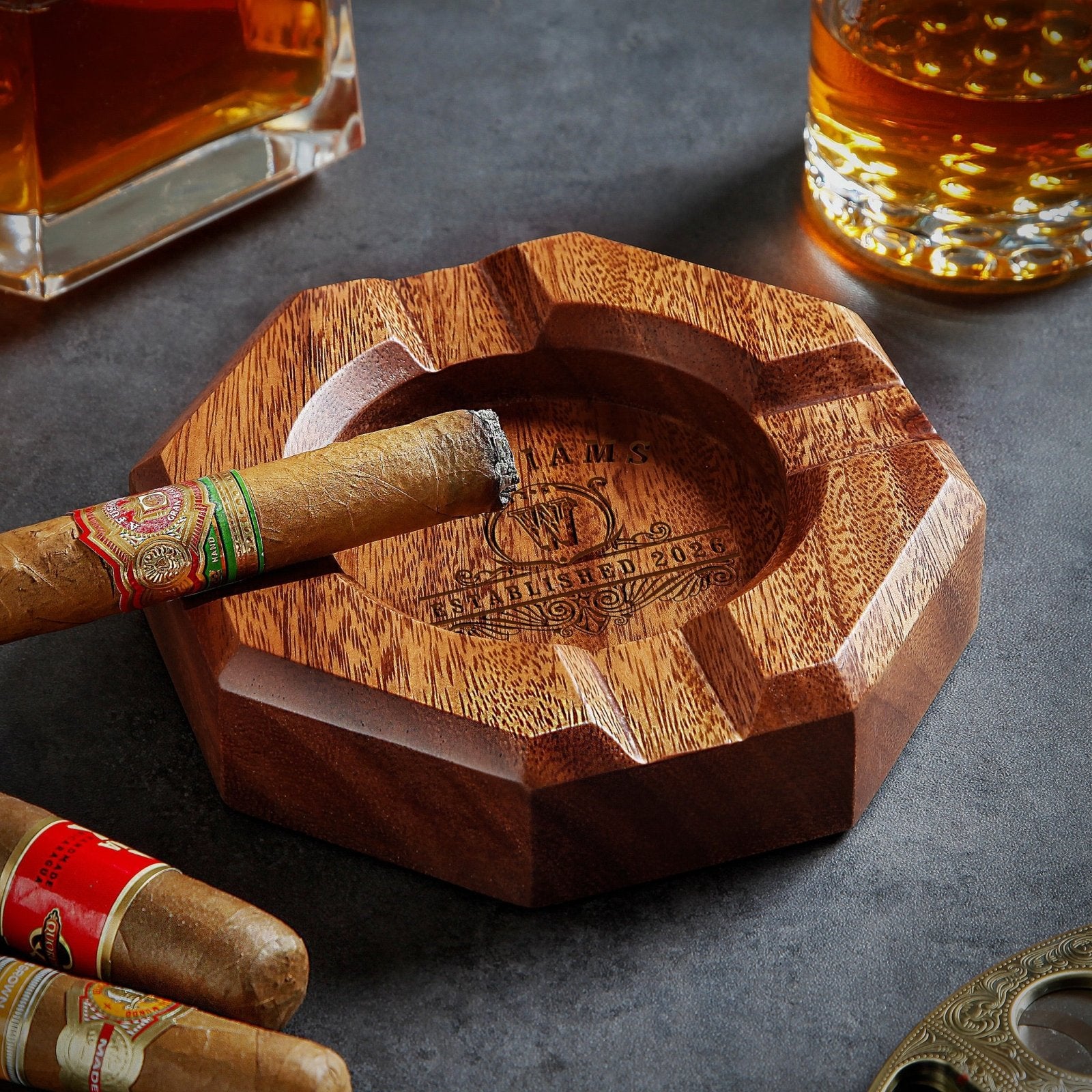 Handmade carved wooden selling cigar ashtray