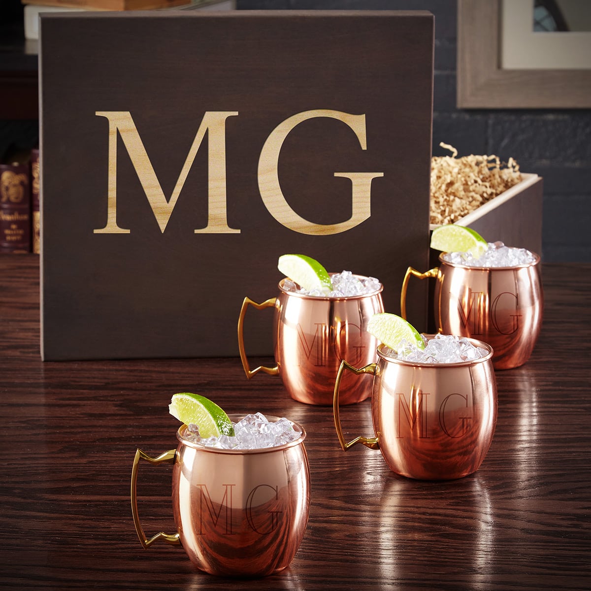 Engraved 16 oz Moscow Mule Gift Set with Wood Gift Box