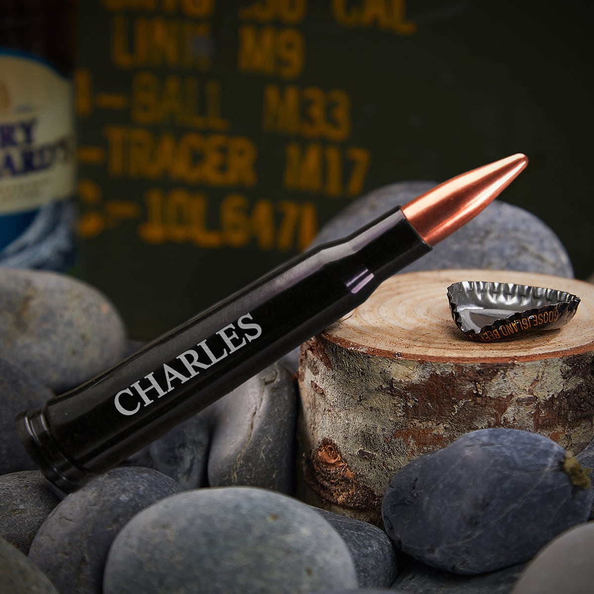 Engraved 50 cal Bullet Bottle Opener Black - Single