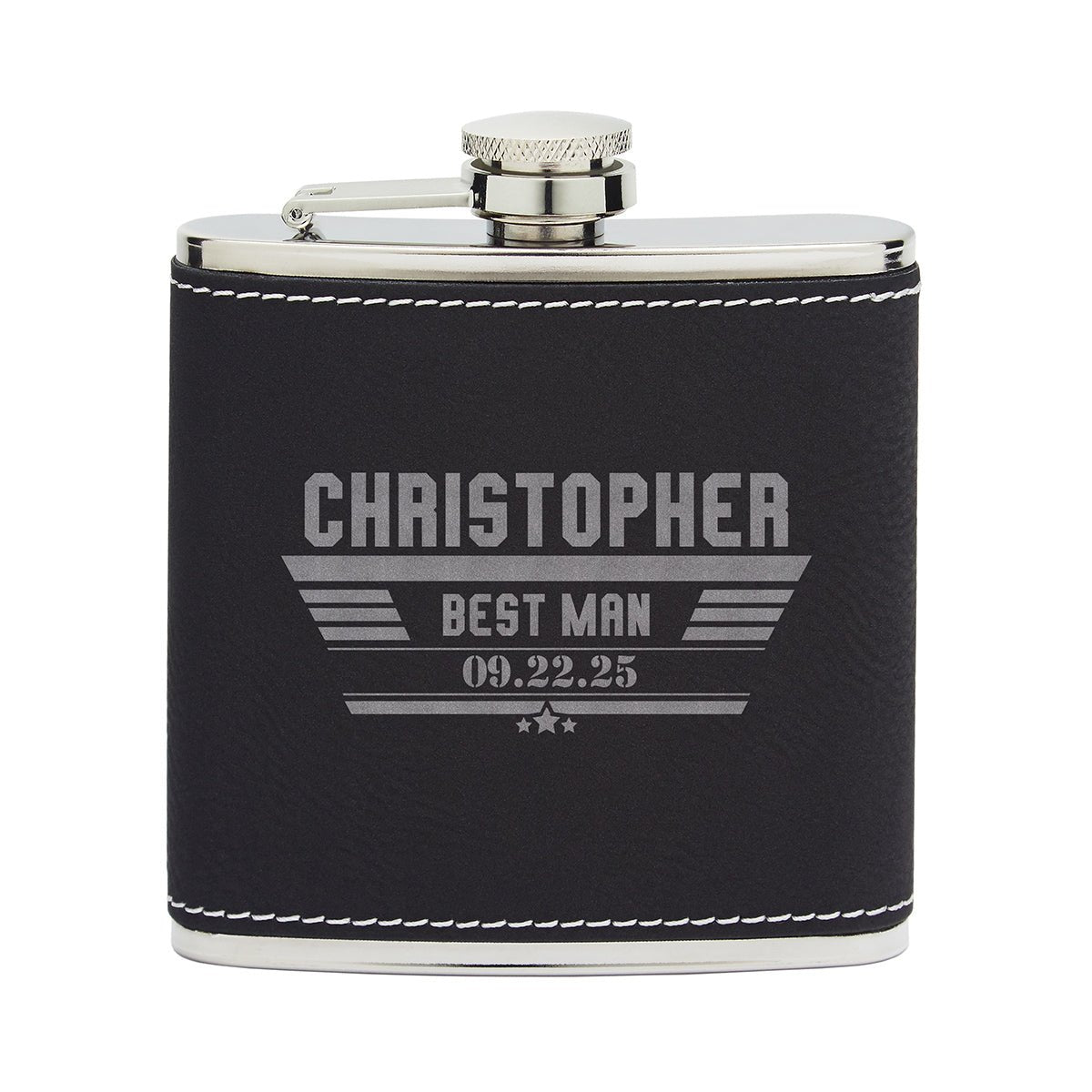 Engraved Black Hip Flask Groomsmen Gift