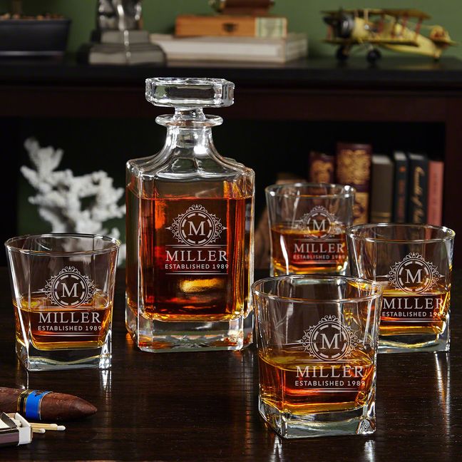 Monogram Whiskey Decanter and Glasses Set 