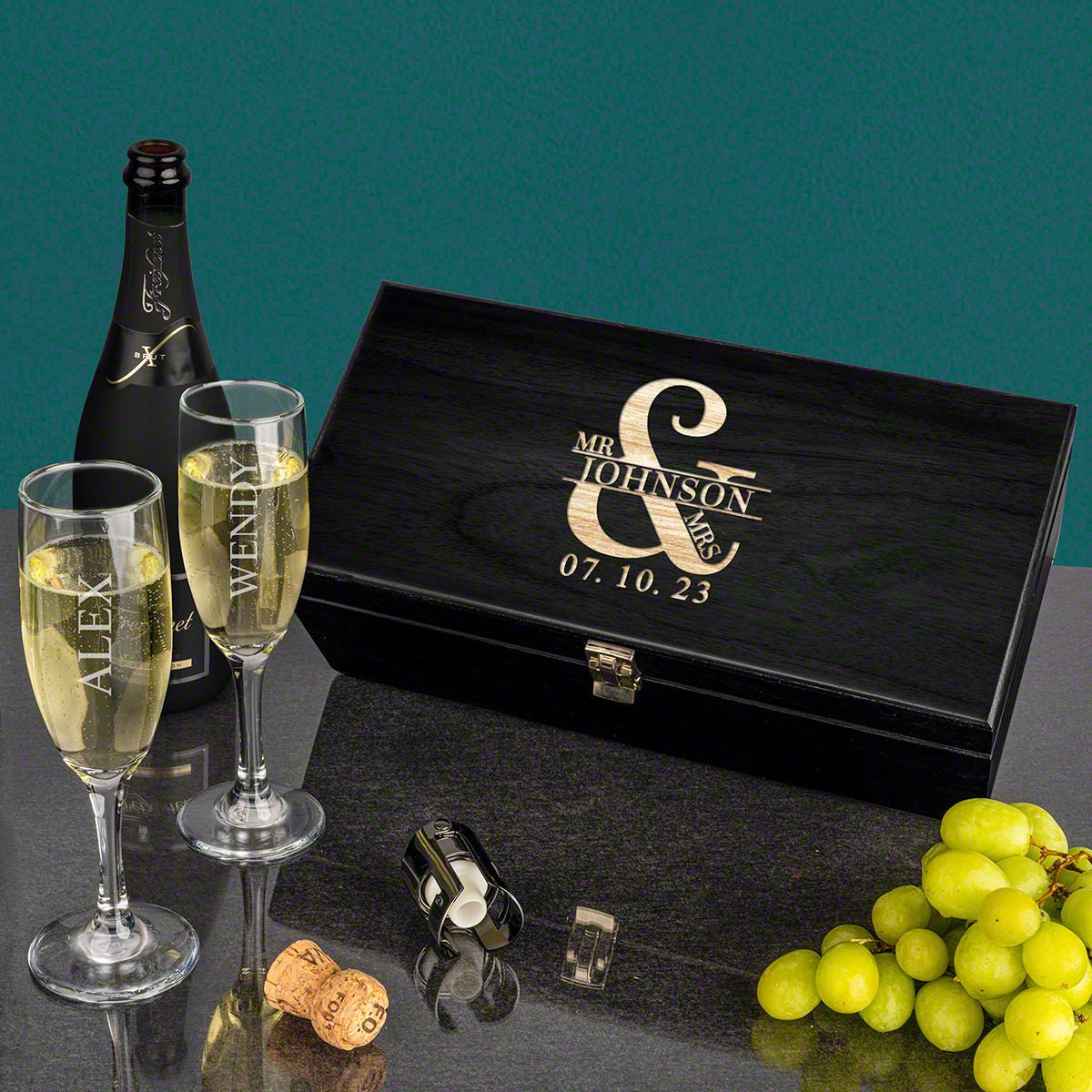 Engraved Champagne Gift Box 4pc - Ebony Box